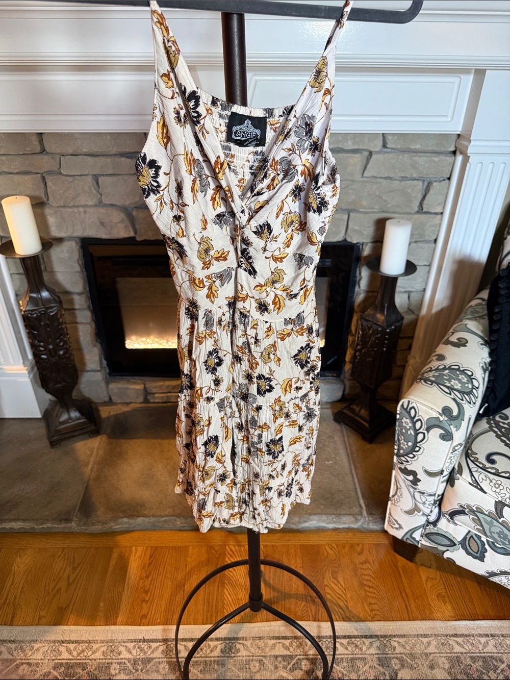 Angie White Floral Midi Sundress with Yellow & Black Blooms
